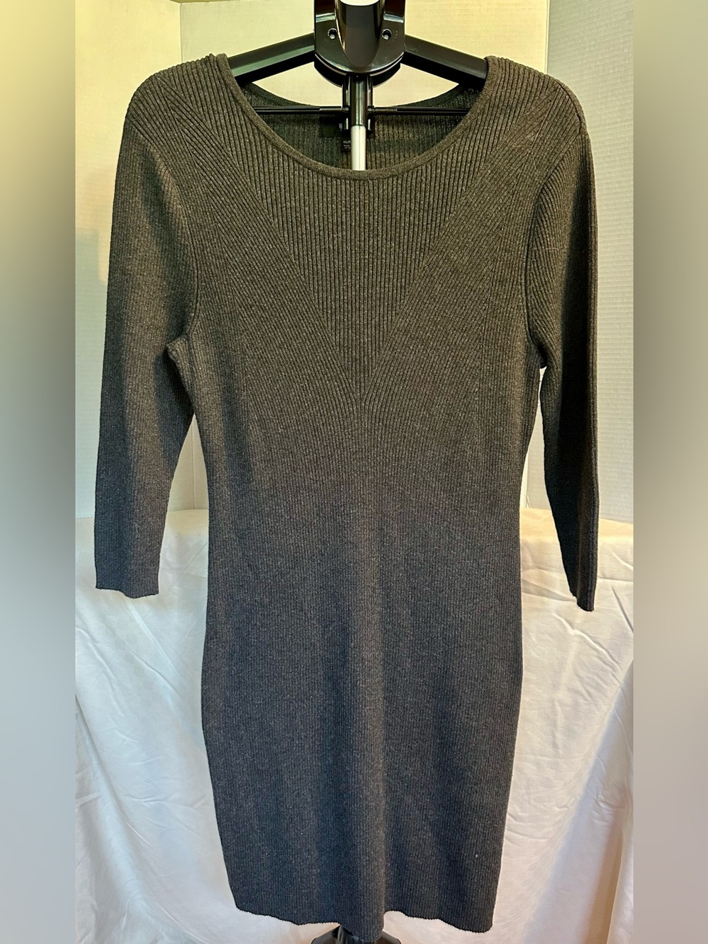 Moschino Dark Charcoal Ribbed Long-Sleeve Knit Dress